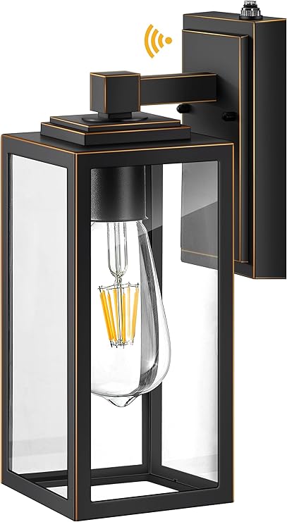 Dusk to Dawn Outdoor Porch Lights Wall Mount, Modern Black Exterior Wall Sconce