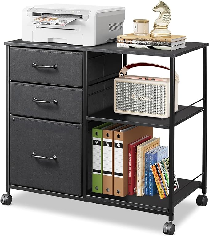 3 Drawer Mobile File Cabinet, Rolling Printer Stand with Open Storage Shelf