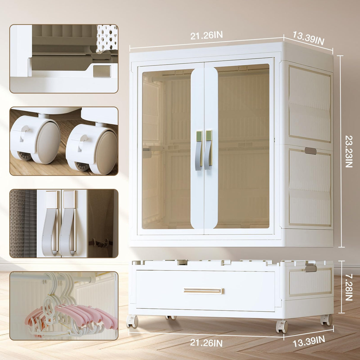Pet Storage Wardrobe with Wheels & Hanging Rods