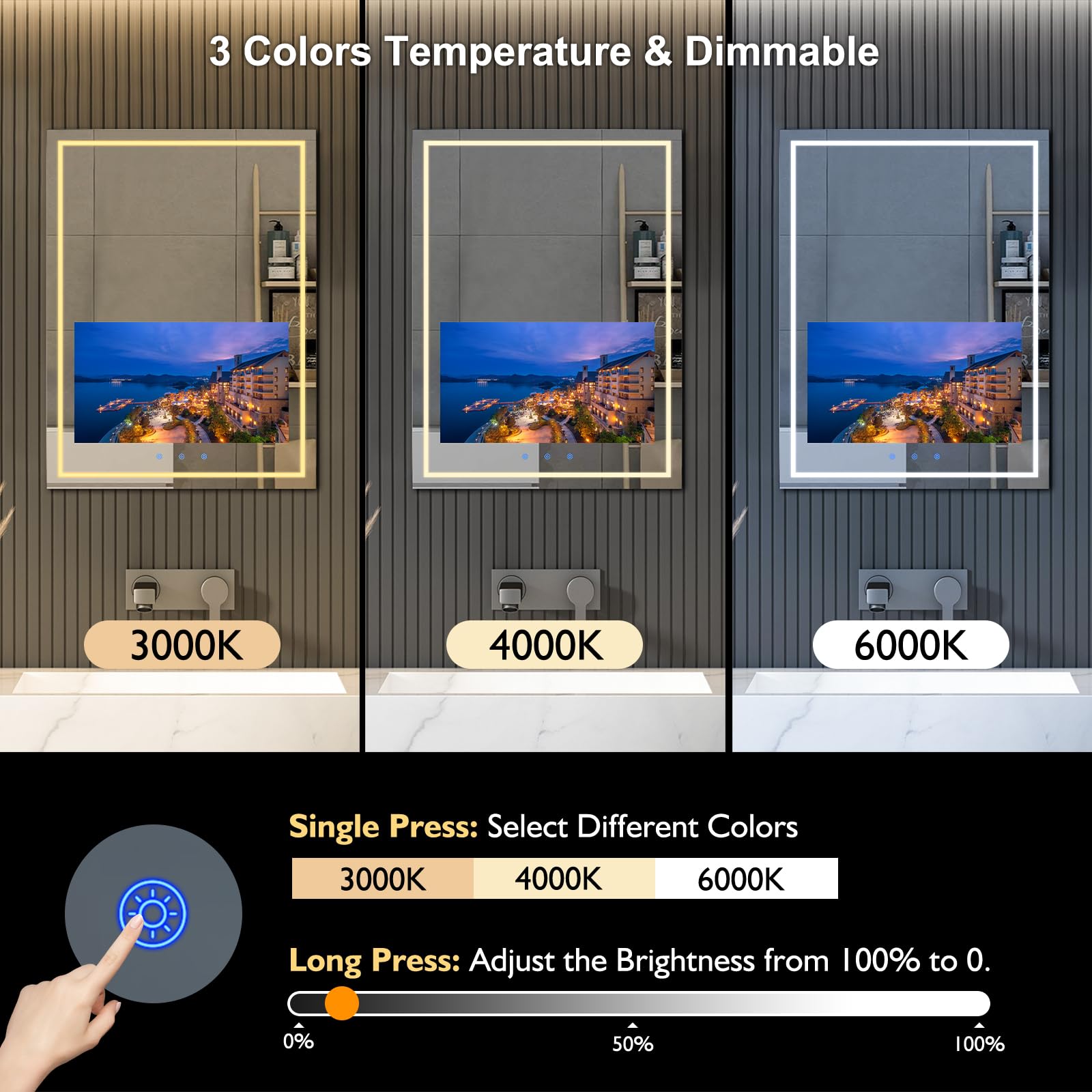 24x32 Inch Smart Bathroom Vanity Mirror with Touch Screen & LED Lighting