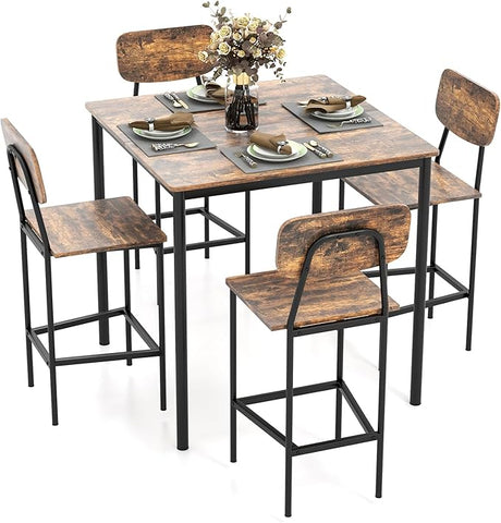 5-Piece Dining Table Set for Small Space, Kitchen Table and Chairs Set for 4 with Steel Frame,