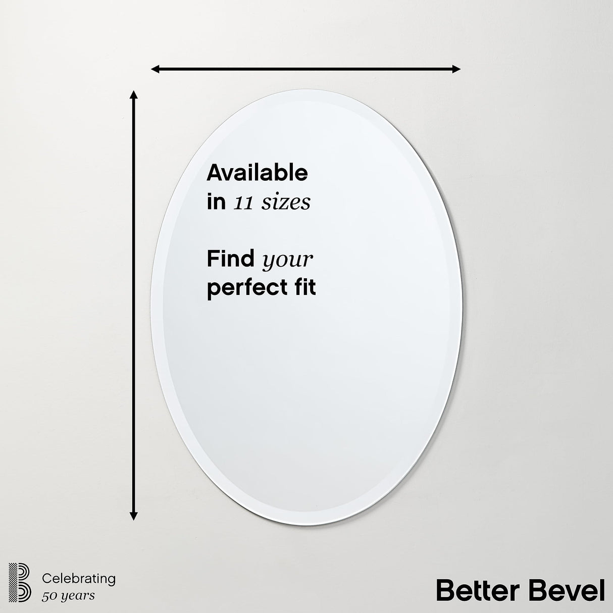 Frameless Oval Mirror, 24" x 36" Bathroom Wall Mirror w/Beveled Edge