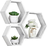 Hexagonal Floating Shelves Wall Mounted Set of 6 Wood Farmhouse Storage Honeycomb