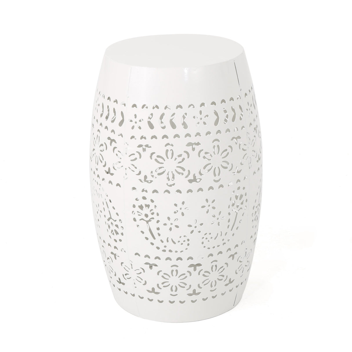 Apollos Indoor Lace Cut Iron Accent Table, White, 12.25D x 12.25W x 18H in