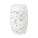 Apollos Indoor Lace Cut Iron Accent Table, White, 12.25D x 12.25W x 18H in