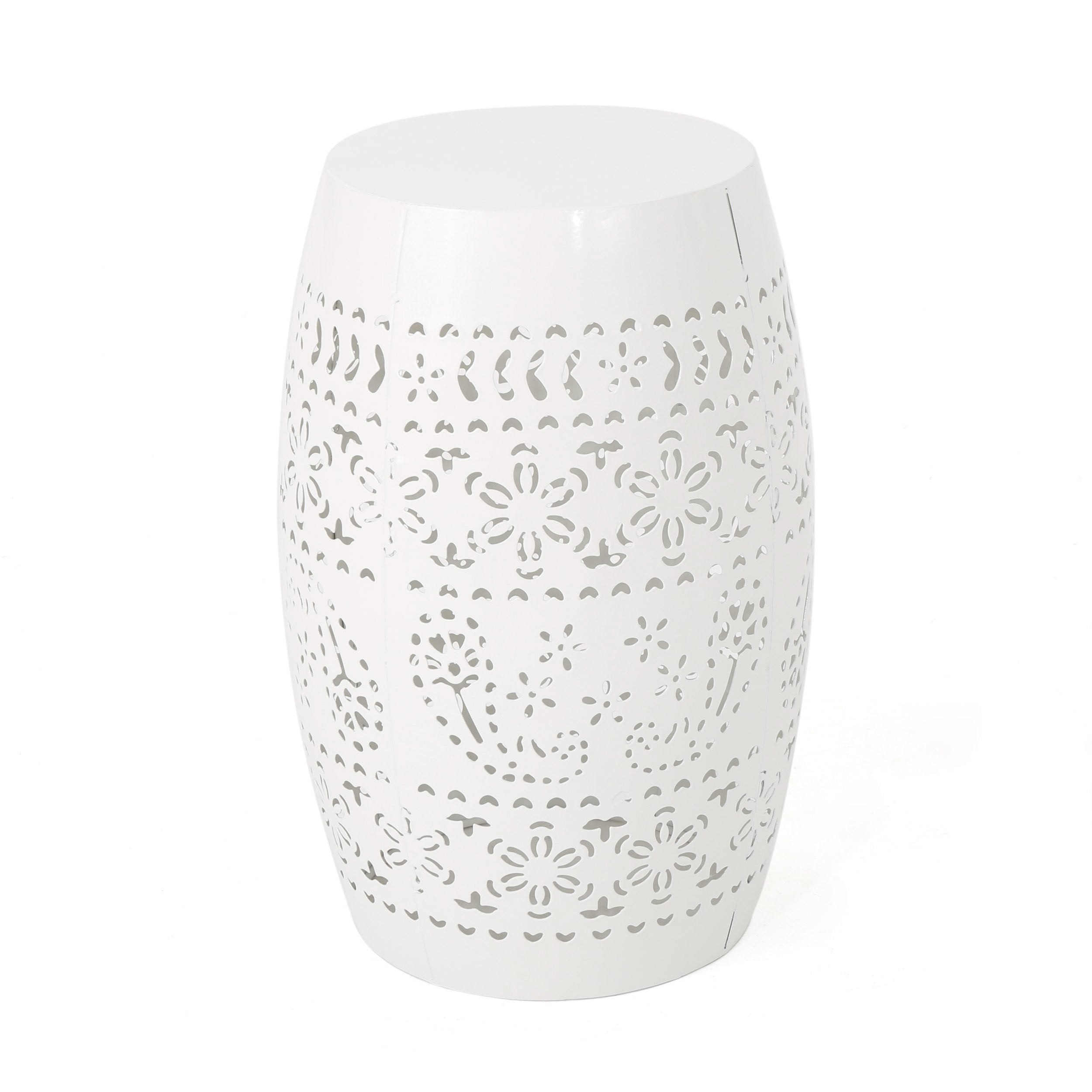 Apollos Indoor Lace Cut Iron Accent Table, White, 12.25D x 12.25W x 18H in