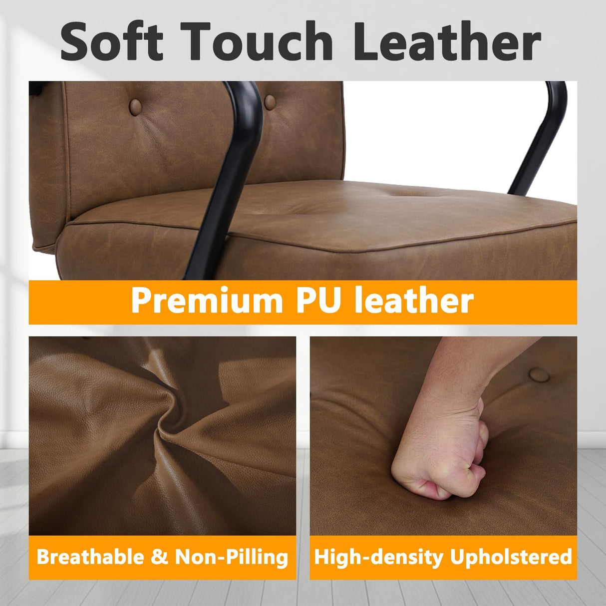 Heavy Duty Leather Office Chair - Mid Century Modern Desk Chair with Lumbar Support, 450LBS