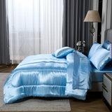 Silk Like Blue Comforter Set with Sheet Set Queen 8 Pieces Satin Bedding