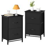 Fabric Nightstand Set of 2 - Small Wood Bedside Tables with Storage Drawers