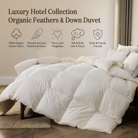 Organic Down Comforter Oversized Queen Fluffy Duvet Insert for All-Season