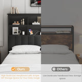 Queen Bed Frame with Headboard, Wood Bed Frame with High Storage Bookcase