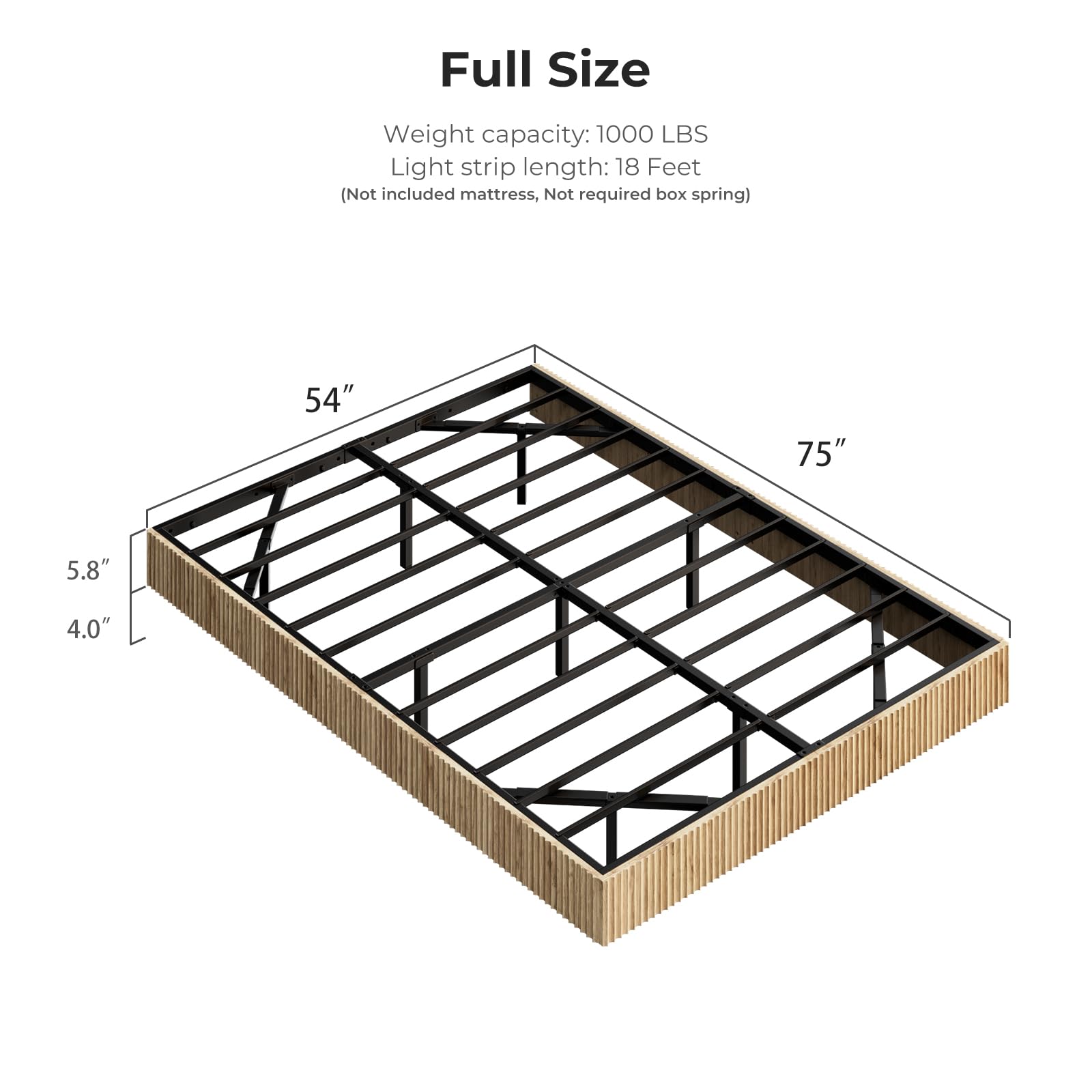 Full Floating Bed Frame with LED Lights