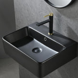 21"X 17" Wall Mount Sink Black, Vessel Bathroom Sink, Modern Floating or Countertop Ceramic Bathroom Sink, Rectangle Wall Mounted Lavatory Sink Black