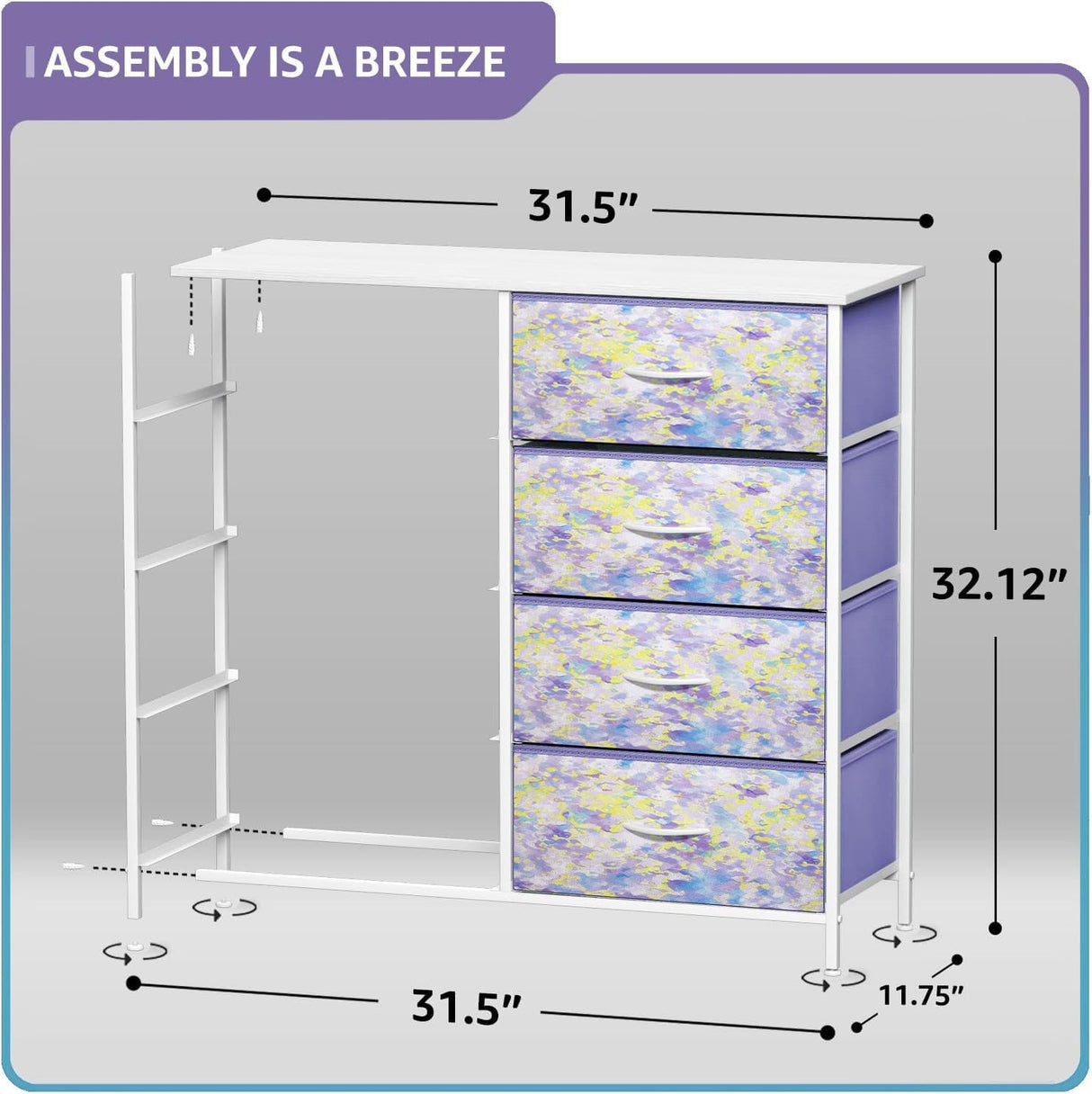 Kids Dresser with 8 Drawers - Storage Chest Organizer Unit Nightstand - Steel Frame, Wood Top, Tie-Dye Fabric Bins for Clothes - Wide Furniture for Bedroom