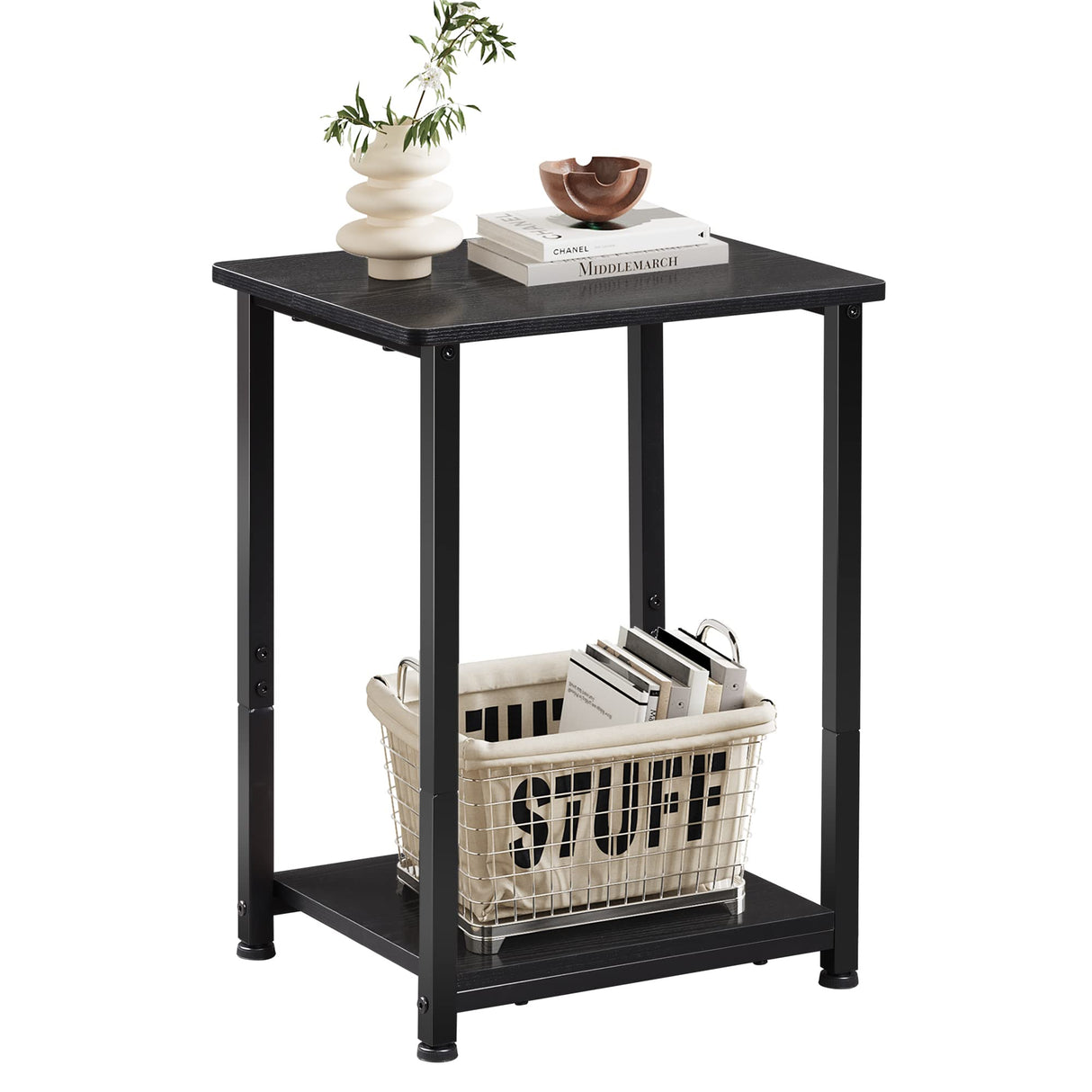 Black End Table, 2-Tier Small Side Table for Living Room, Bedroom, Small End Tables