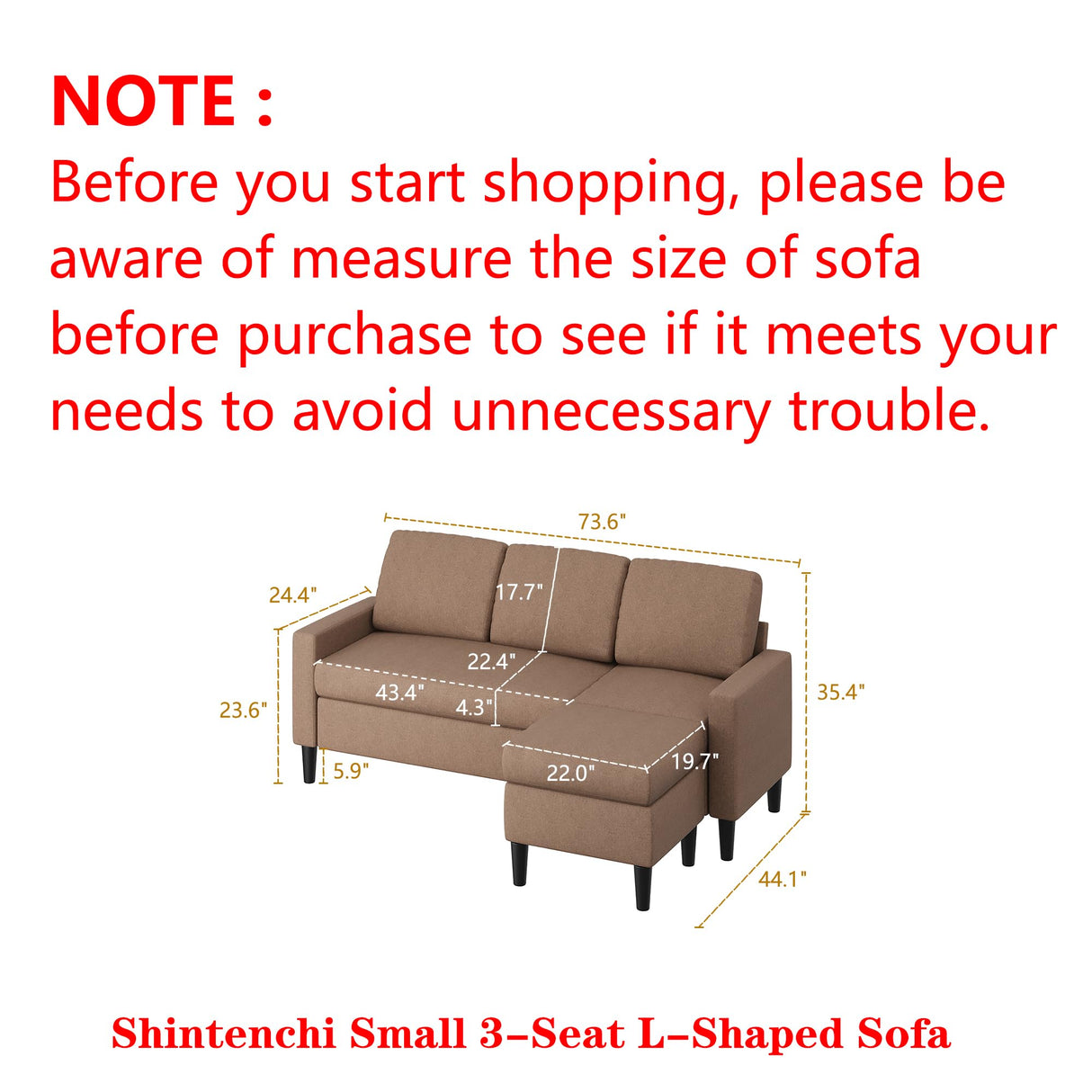 74" Convertible Sectional Sofa Couch, Small 3-Seat L-Shaped Sofa