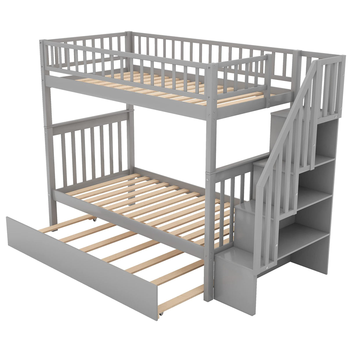 Bunk Beds, Bunk Beds Twin Over Twin Size, Twin Bunk Bed with Trundle