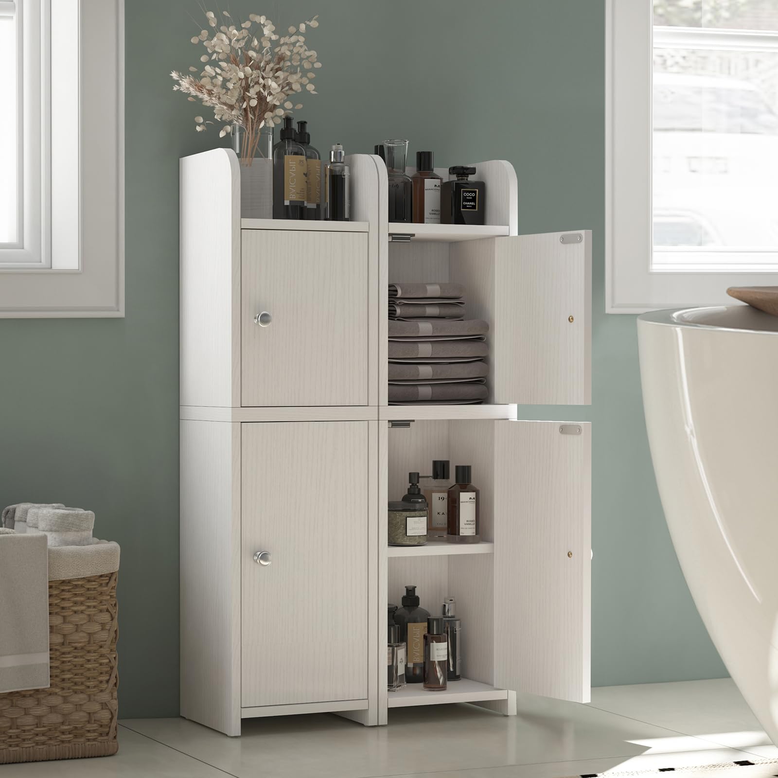 Small Bathroom Storage Cabinet, Narrow Cabinet with Doors and Adjustable Shelves,