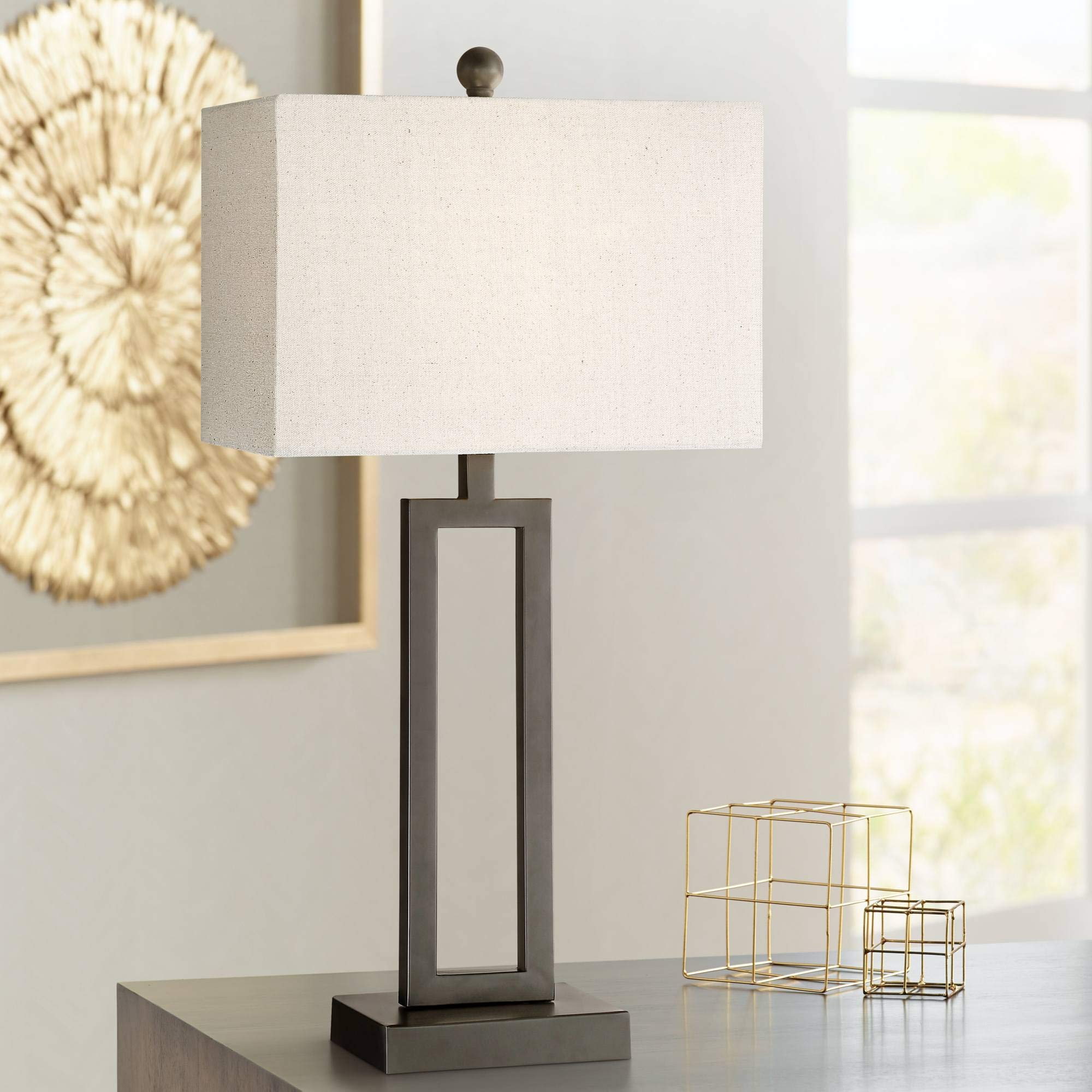 Aston 26" Modern Rectangle Table Lamp - Black Metal with Off-White Shade