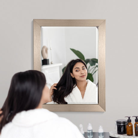 Brushed Nickel Bathroom Vanity Mirror, Beveled Decorative Mirror