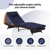 KEIKI Outdoor Long Reclining Chair Set of 2, PE Wicker Chaise Lounge Chairs with 5-Level Adjustable Backrest, Sunbathing Chairs Recliner up to 150° for Poolside, Garden, Beach, Deck, Dark Blue