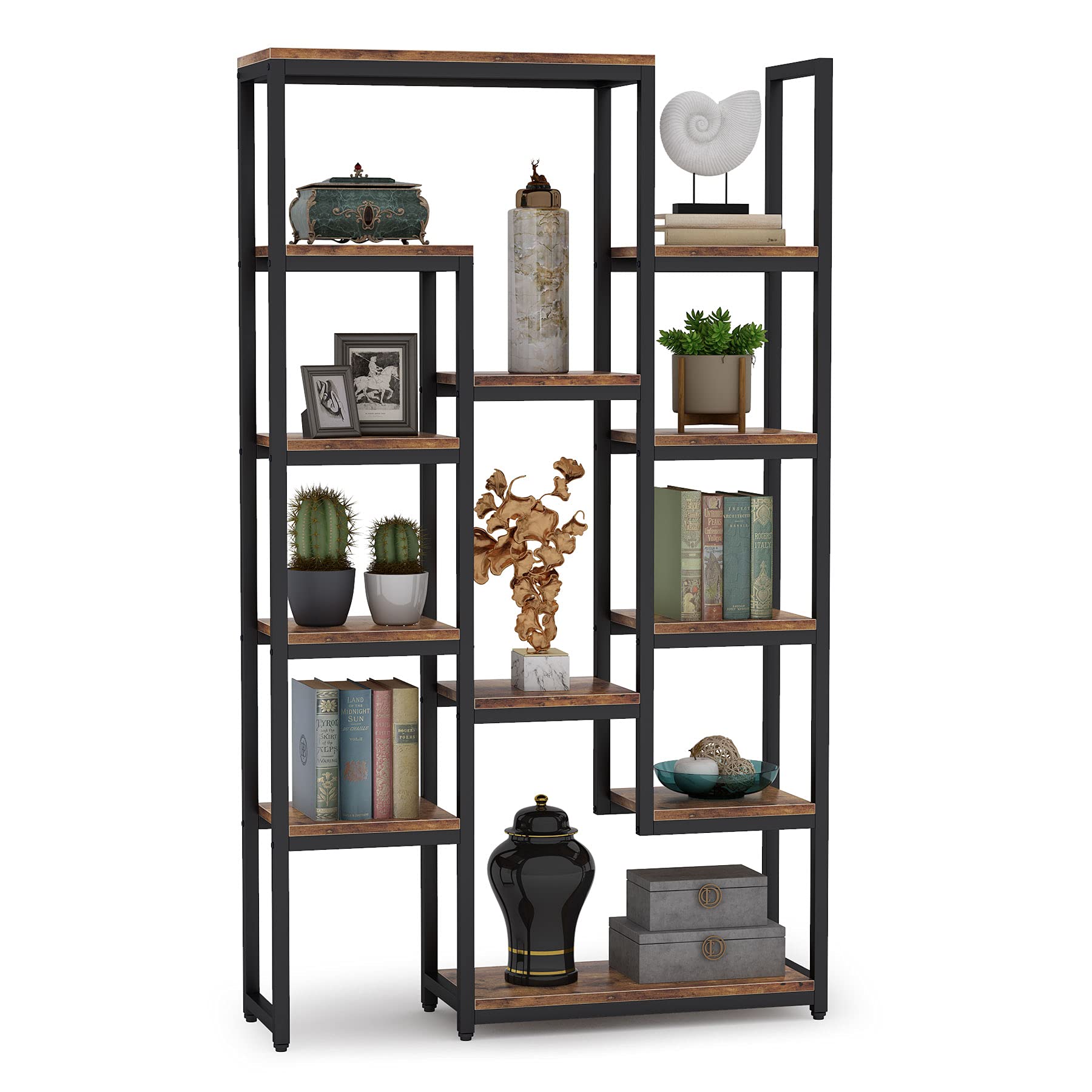 6-Tier Bookshelf 70.9 inch Tall Bookcase, Vintage Industrial 12-Shelf Display Shelves Book Storage Organizer for Living Room, Home Office (Brown)