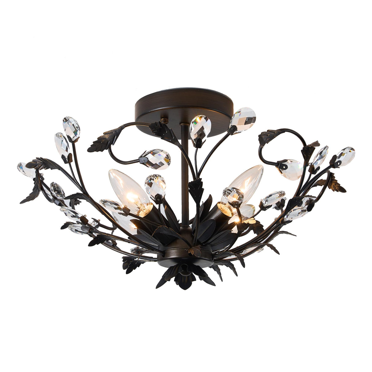 Vintage Crystal Ceiling Light Fixture - 4-Light Black Flush Mount
