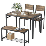 Kitchen Table and 2 Chairs for 4 with Bench, 4 Piece Dining Sets for Small Space