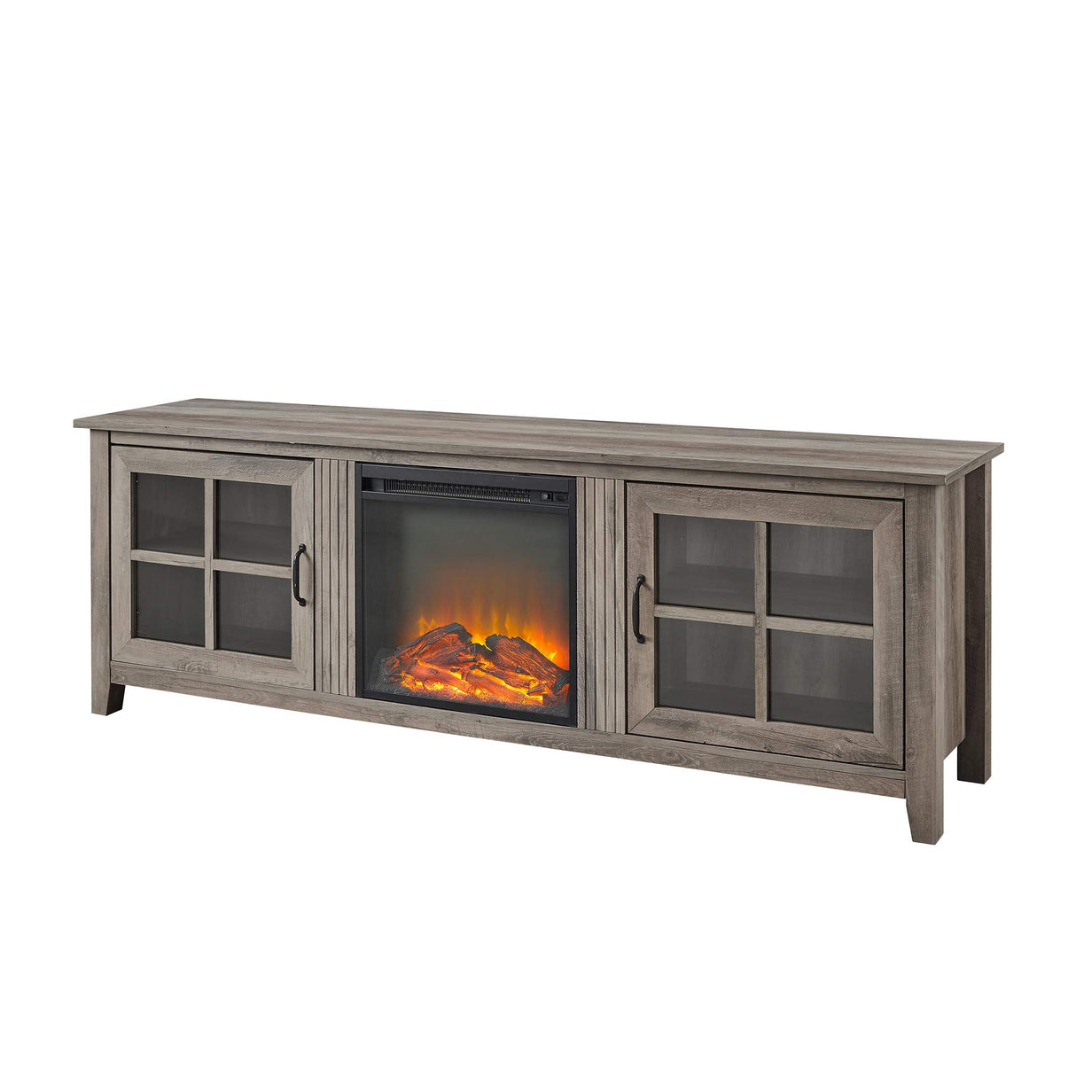 Bern Classic 2 Glass Door Fireplace TV Stand for TVs up to 80 Inches, 70 Inch, Grey Wash