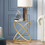 Gold End Table, Glass End Table for Living Room, Round Side Table