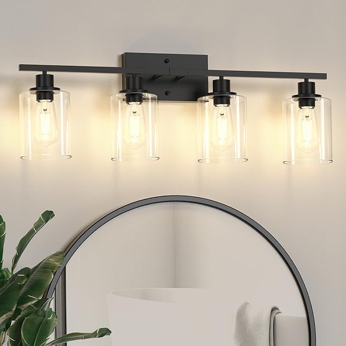 3-Light Vanity Light Fixtures, Black Bathroom Lighting Fixtures Over Mirror