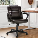 Ergonomic Mid Back Executive Chair - Brown Leather Office Chair with Adjustable Height
