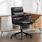 Leather Office Chair, Modern Desk Chair with Removable Wooden Armrests