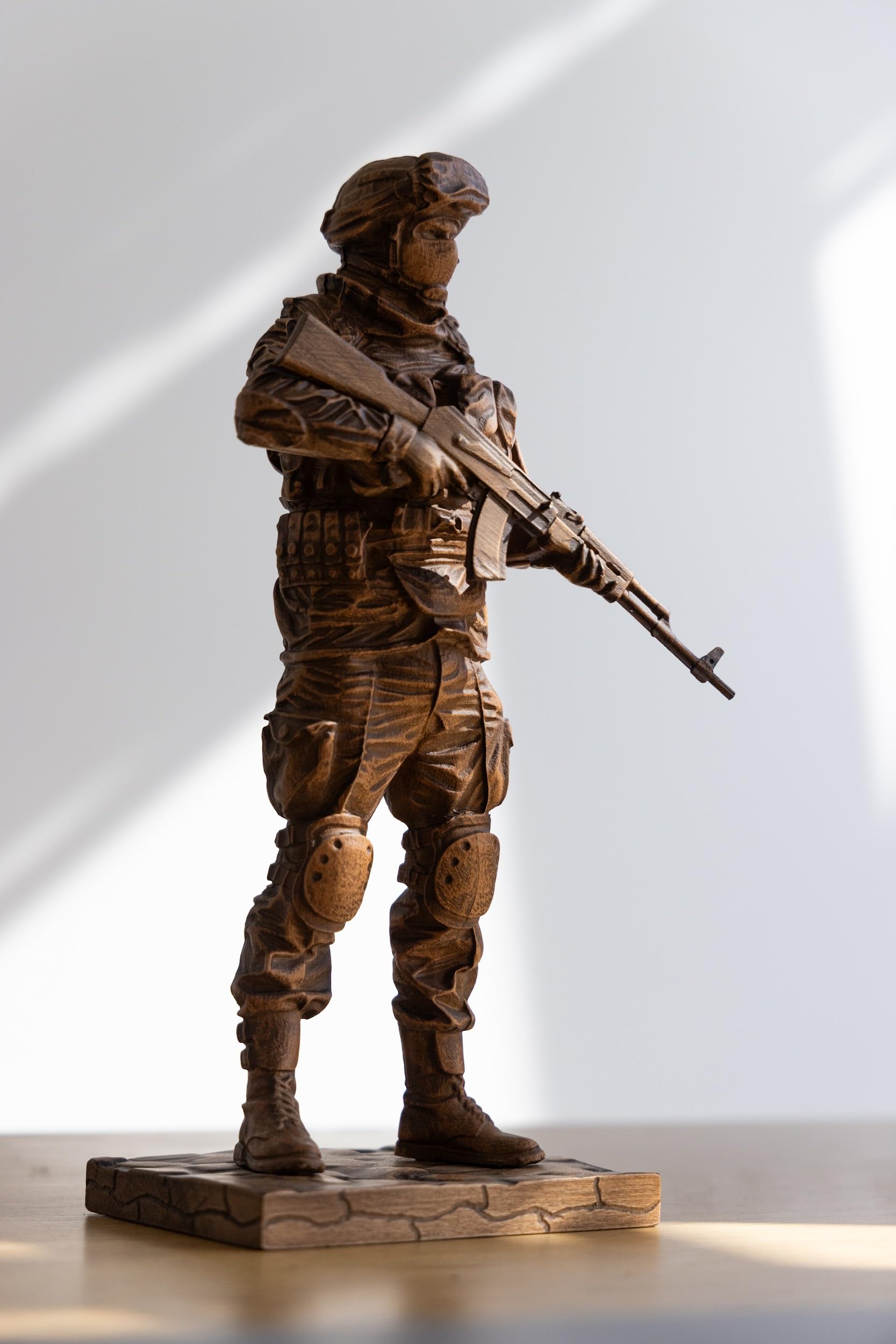 12.60" Handmade Wooden Ukrainian Soldier Statue - Hand-Carved Figurine