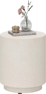 Round Side Table, Lightweight Accent Table with Concrete Finish, End Table