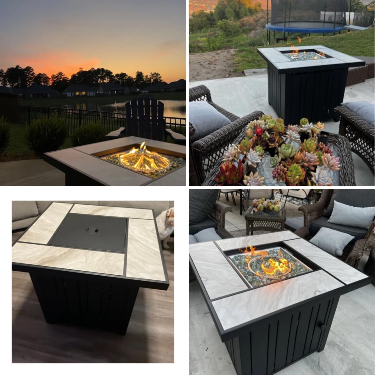 OutVue 30" Propane Fire Pit with Real Ceramic Tabletop, 50000 BTU Gas Firepit Table with Lid & Glass Rock, Outdoor Fire Pit for Dining or Party, Firepit for Outside, Patio, Garden, Yard