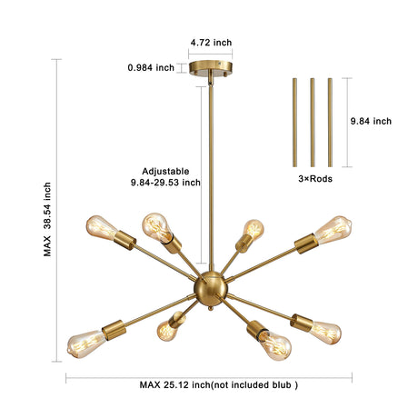 8-Light Sputnik Chandelier – Height Adjustable – Contemporary Modern Sputnik