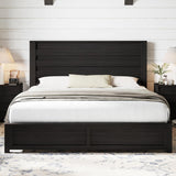 Farmhouse Queen Size Bed Frame with 49" Fluted Headboard, Platform Bed