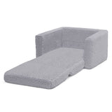 Cozee Flip-Out Sherpa 2-in-1 Convertible Chair to Lounger for Kids, Grey