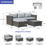 Outdoor Patio Furniture Set, Sectional Conversation All-Weather Grey PE Wicker