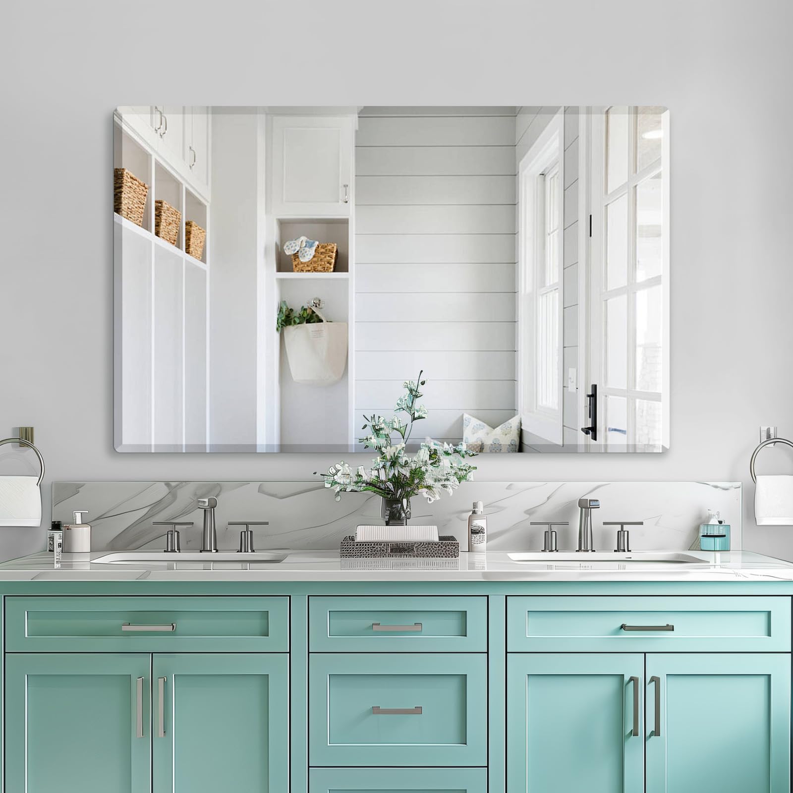 Beveled Mirror, Wall Mirror , Frameless Rectangle Bathroom Mirror