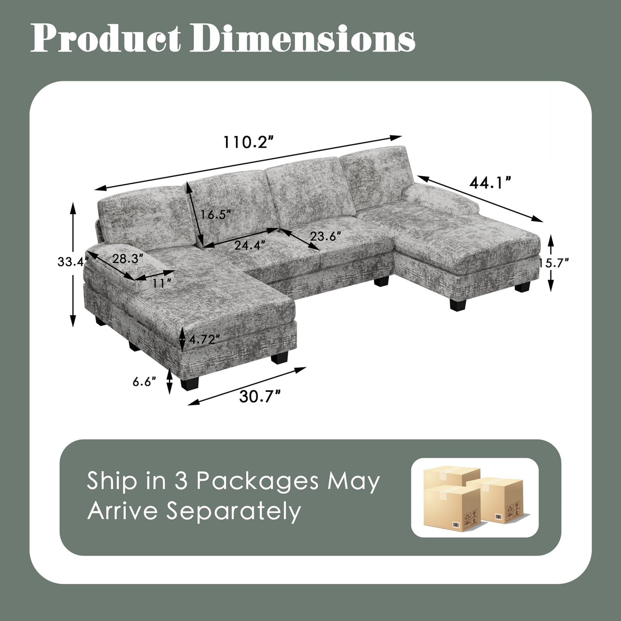 Convertible Sectional Sofa Couch, 4 Seat Sofa Set