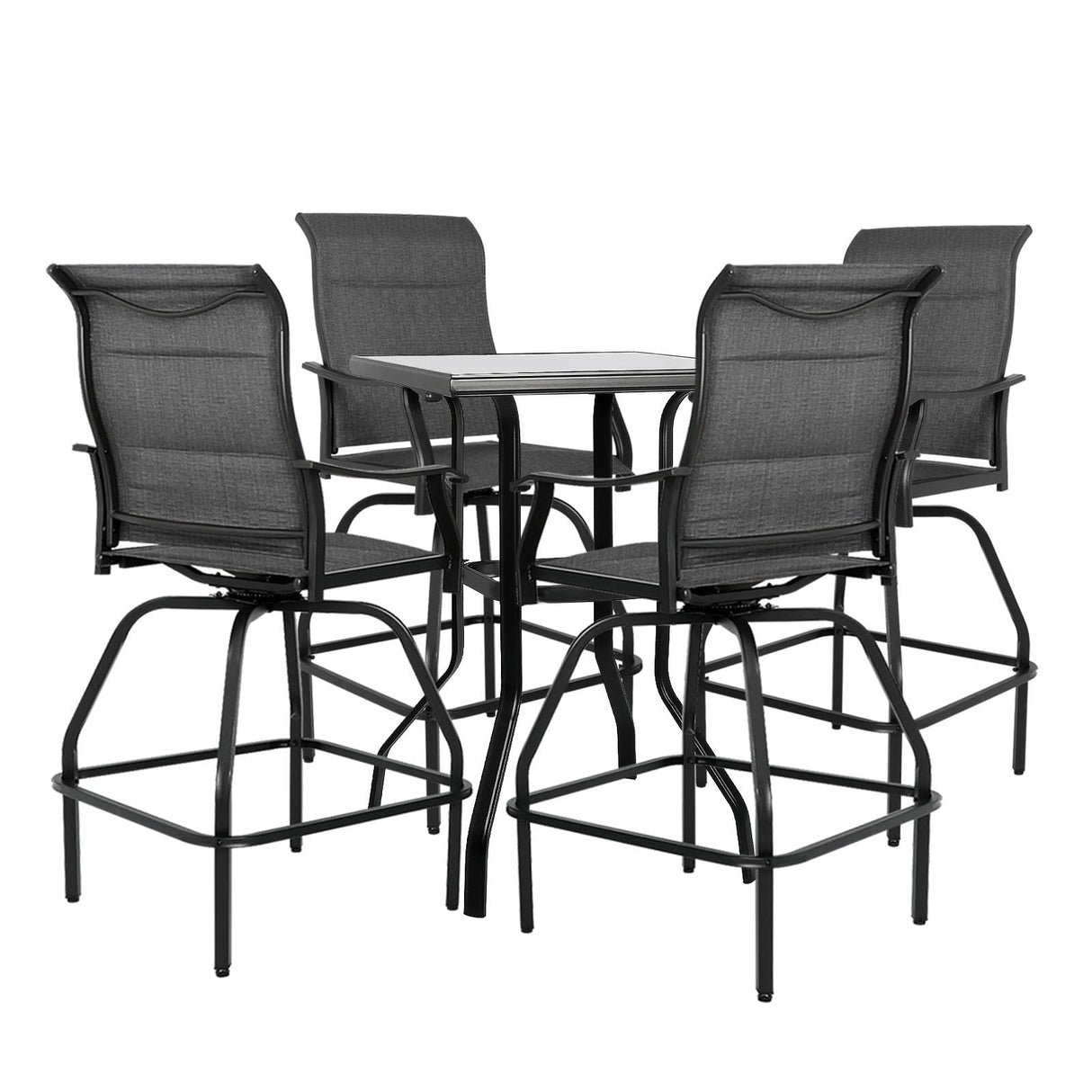 Patio Bar Set  Swivel Bar Stools Outdoor Bistro Textilene Furniture Stability All-Weather Set