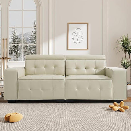 83.8” Leather Sofa Couches for Living Room, Modern 3 Seater Comfy Sofa,