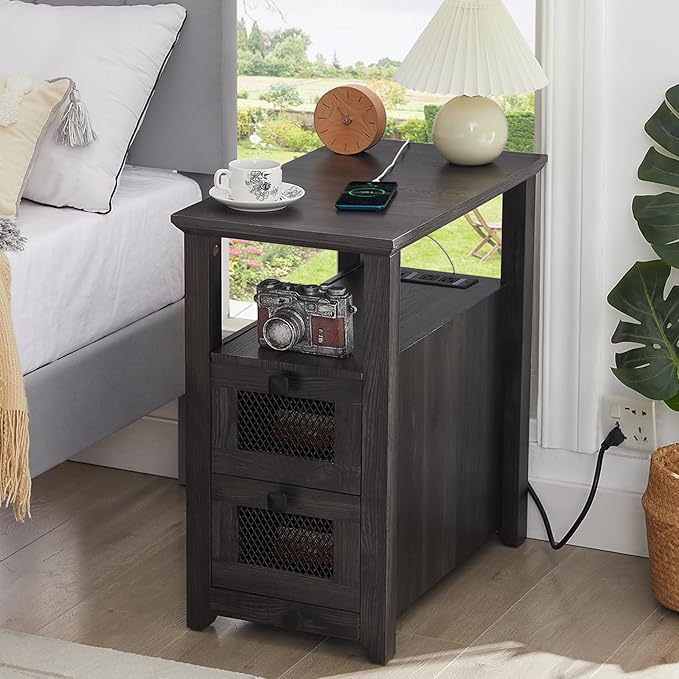 Farmhouse XXL End Table with Charging Station, Narrow Side Table