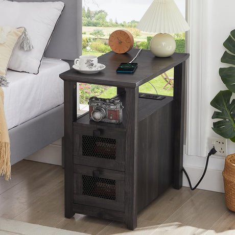 Farmhouse XXL End Table with Charging Station, Narrow Side Table