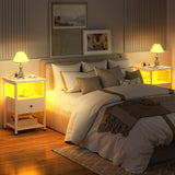 Nightstand Set of 2 with LED Lights, 3 Tier Night Stand with Charging Station, End Table
