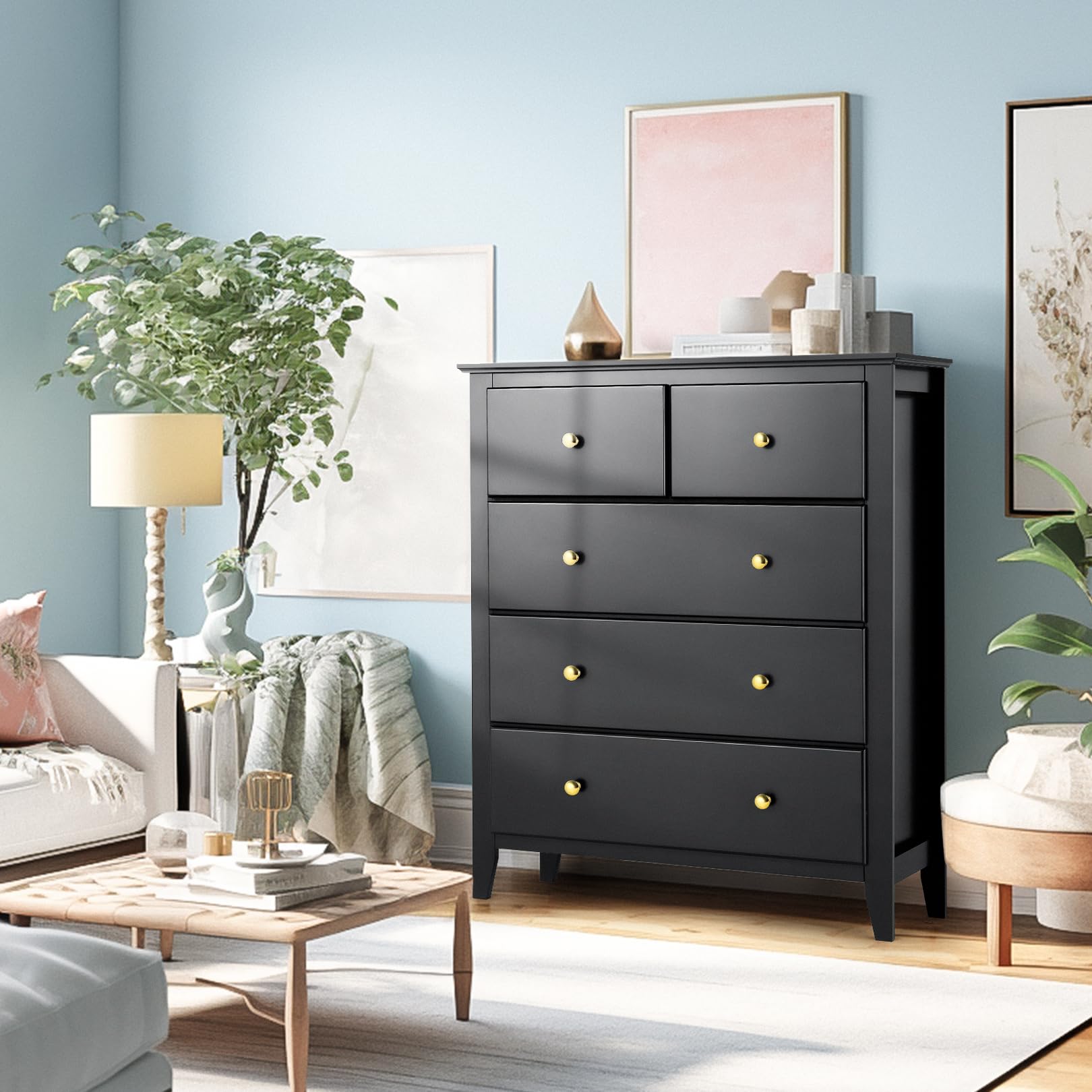 5 Drawer Chest, Tall Chest of Drawers Closet Organizers and Storage Clothes