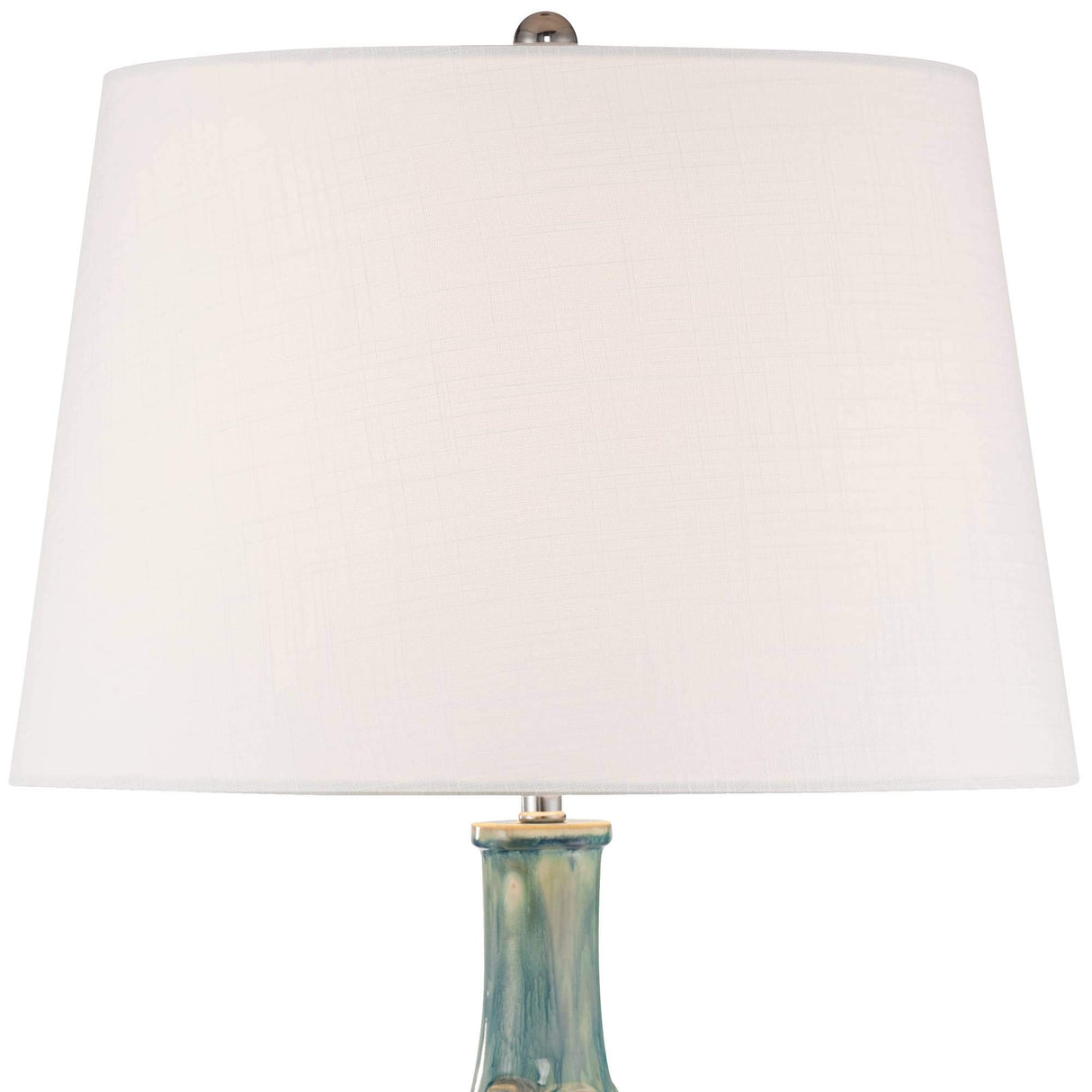 26" High Gourd Mid Century Modern Coastal Table Lamps Set of 2 Teal Ceramic Fabric