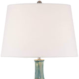 26" High Gourd Mid Century Modern Coastal Table Lamps Set of 2 Teal Ceramic Fabric